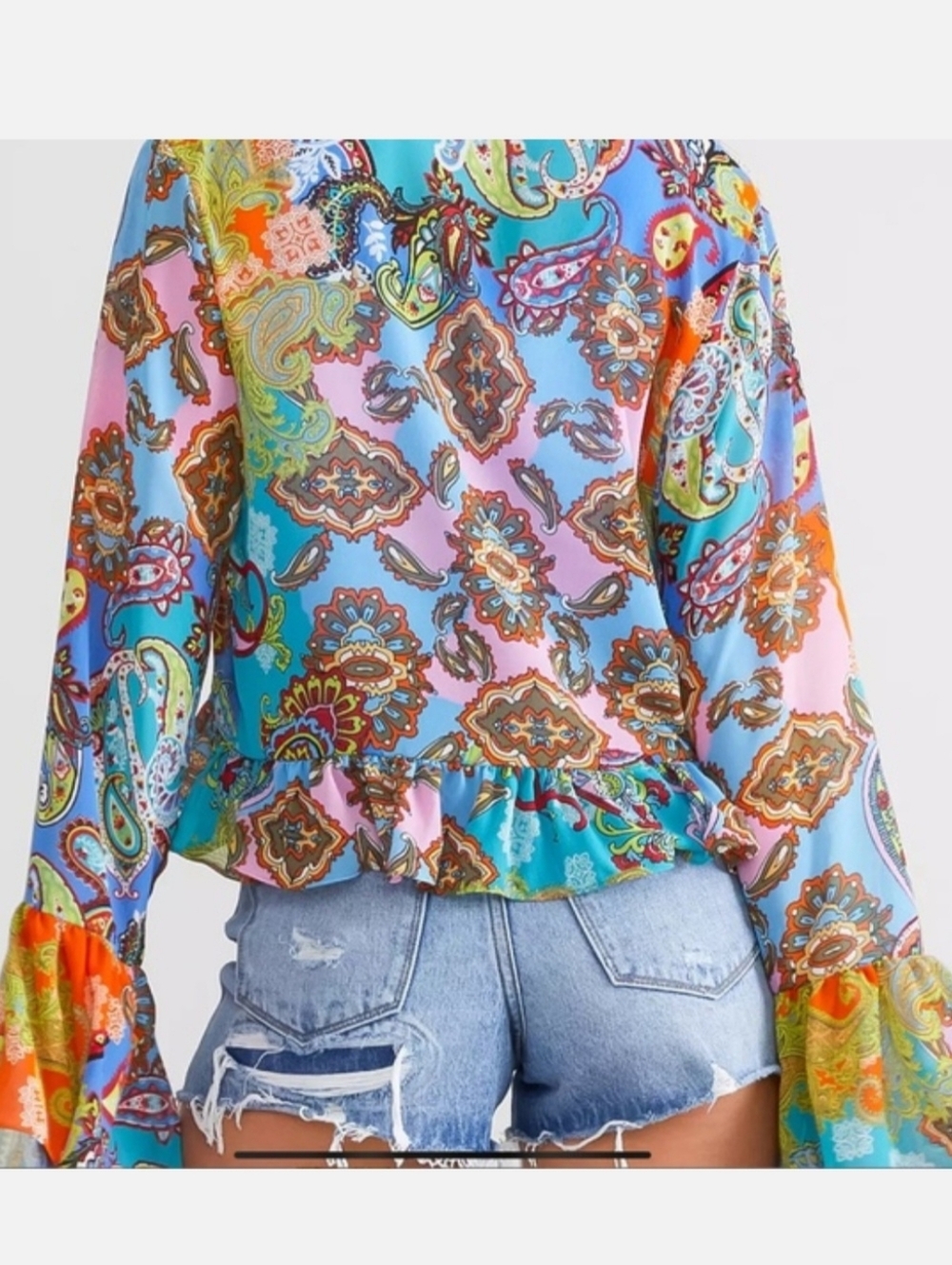 Willow & Root Mixed Paisley Print Chiffon Blouse, L, Style#8350 - Picture 16 of 16